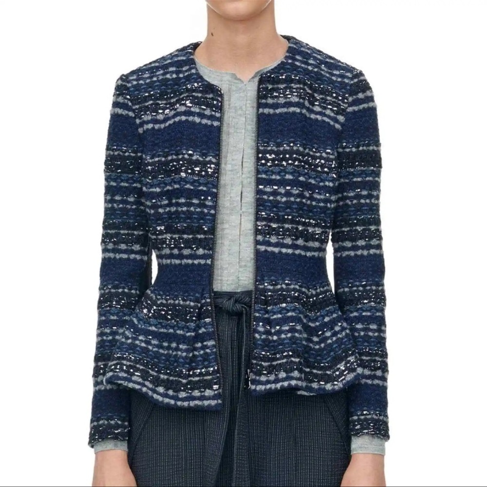 Rebecca Taylor Navy Lurex Tweed Jacket w/ Peplum, Size 0